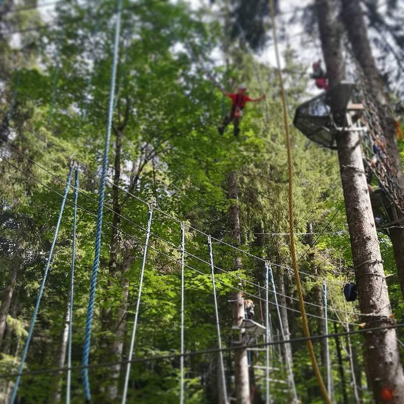 Klettern im Hochseilgarten im Tanz-Sommercamp
