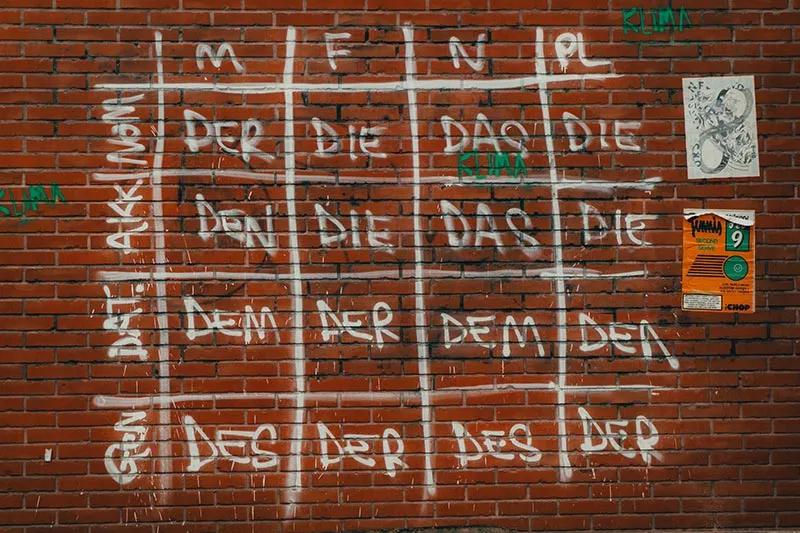 Deutsche Grammatik auf einer Wand im Feriencamp Schweiz